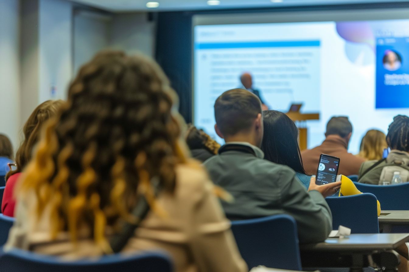 Disengaged corporate conference audience