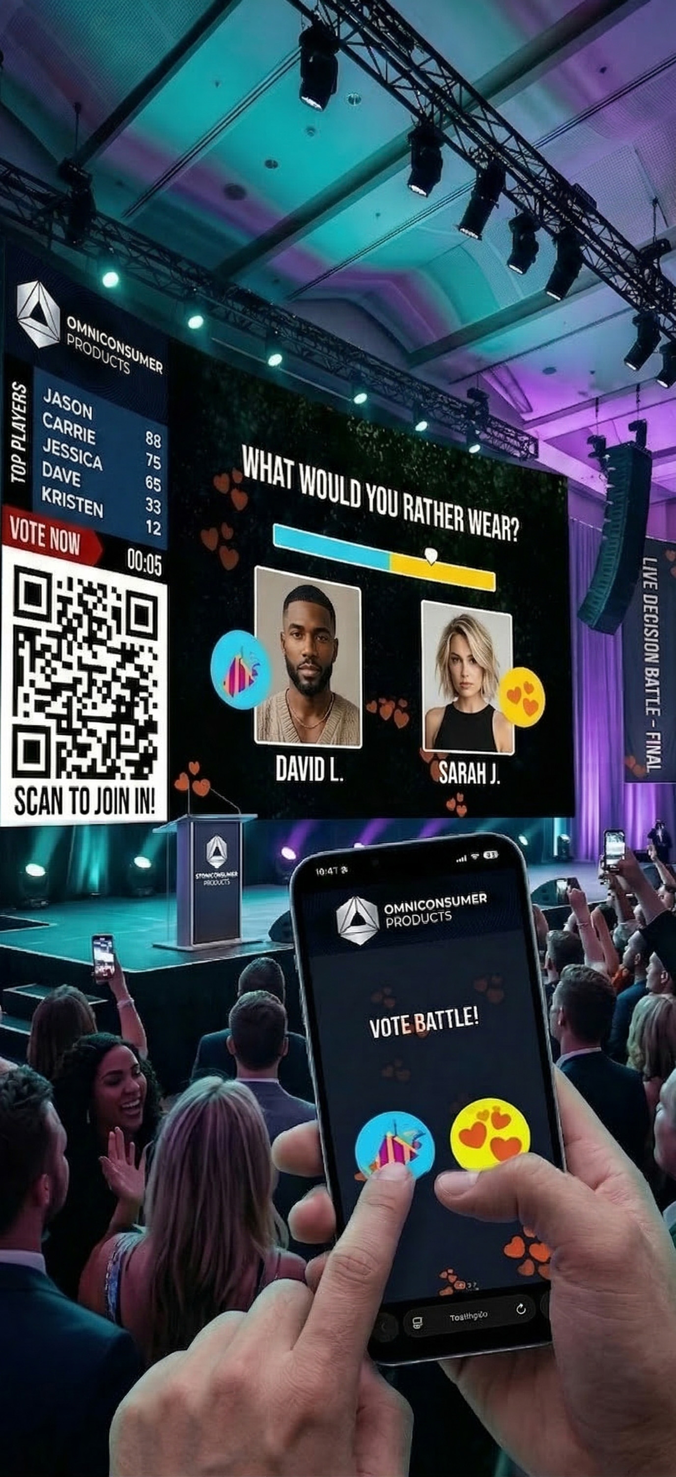 Live audience voting shown on a large event display