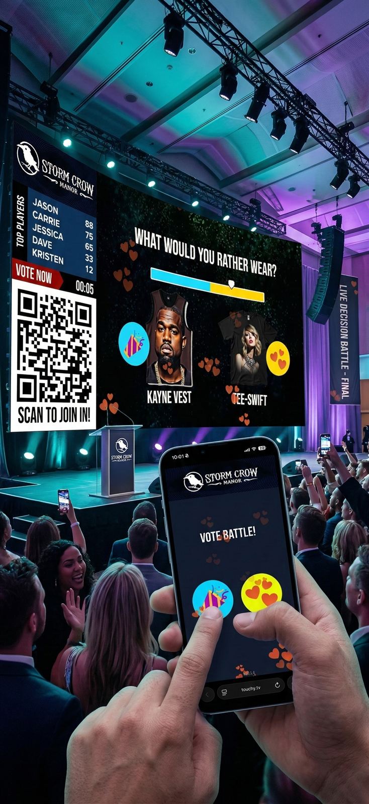 Live audience voting shown on a large event display