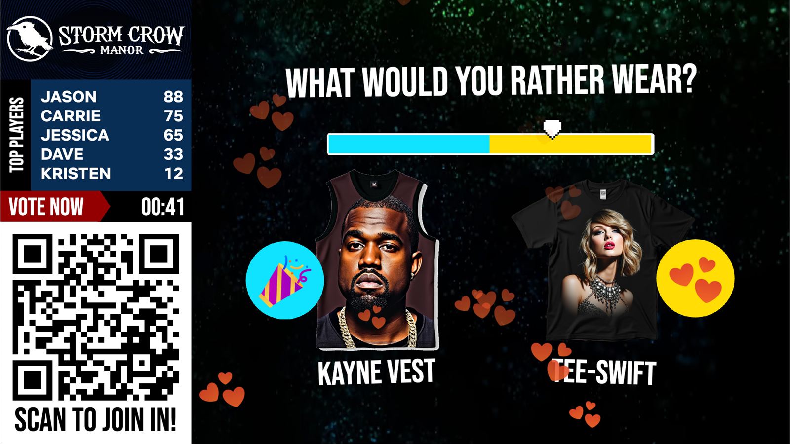 Vote battle displayed on the main event screen